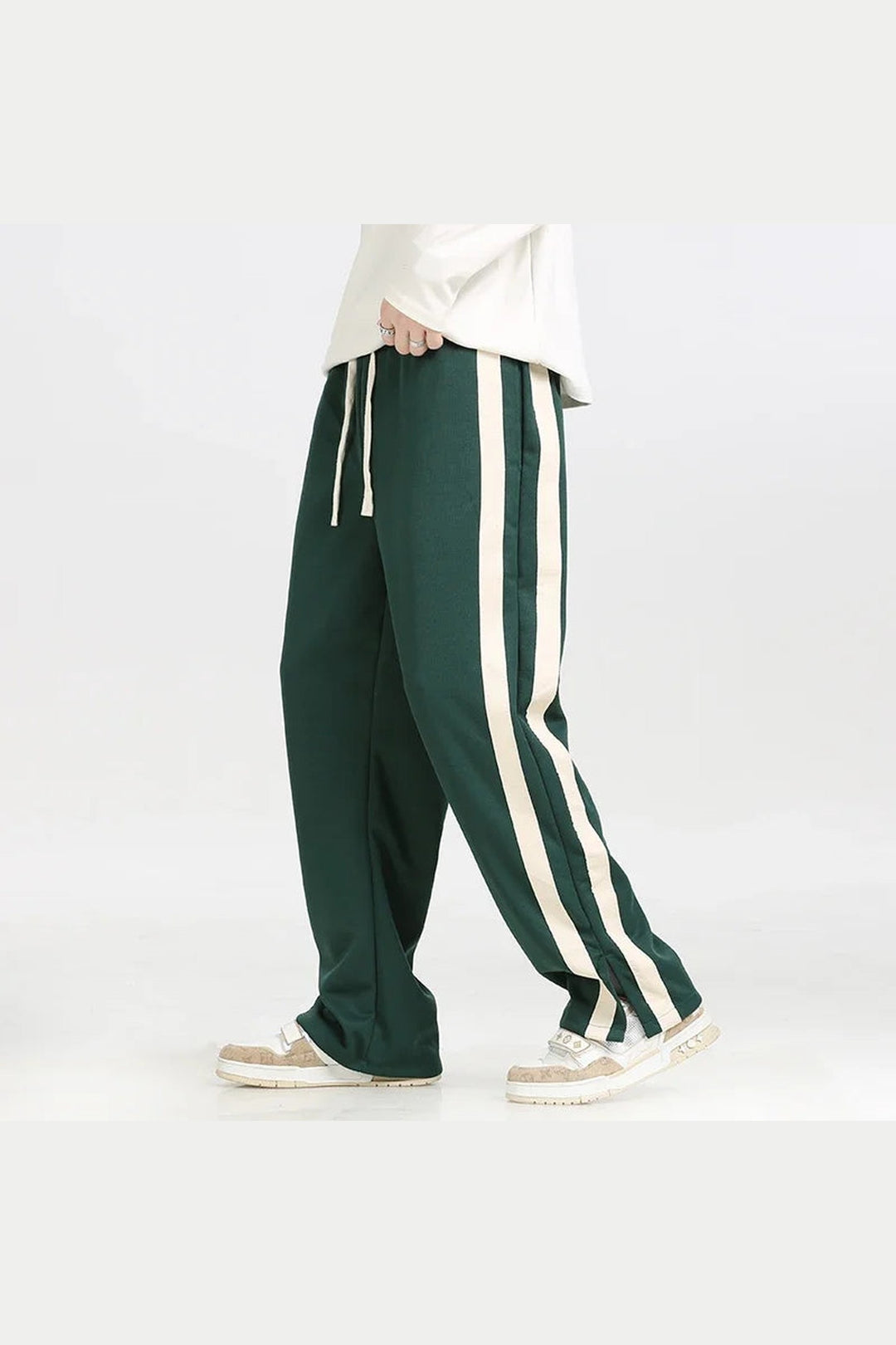 Men's Wide-Leg Retro Joggers – Soft Side-Stripe Track Trousers