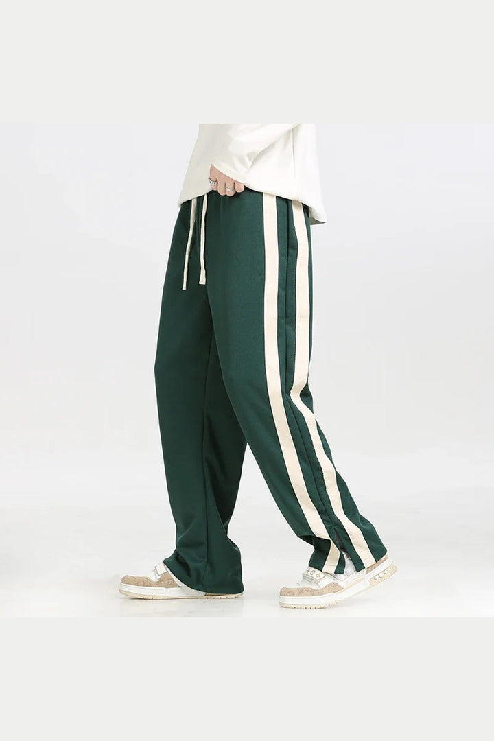 Men's Wide-Leg Retro Joggers – Soft Side-Stripe Track Trousers