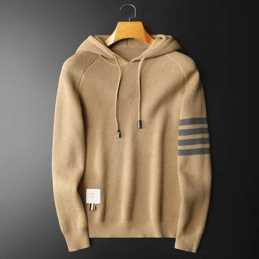 Men's Textured Knit Hoodie – Contrast Stripe Relaxed Fit