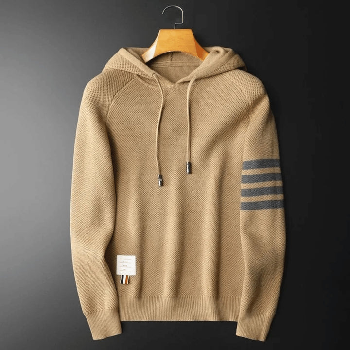 Men's Textured Knit Hoodie – Contrast Stripe Relaxed Fit