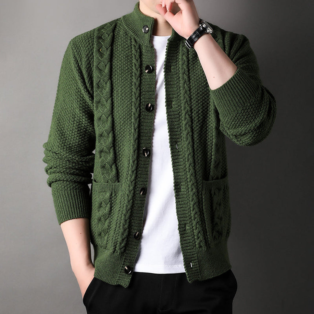 Men's Wool-Blend Knit Cardigan – Mock Neck Heritage Style