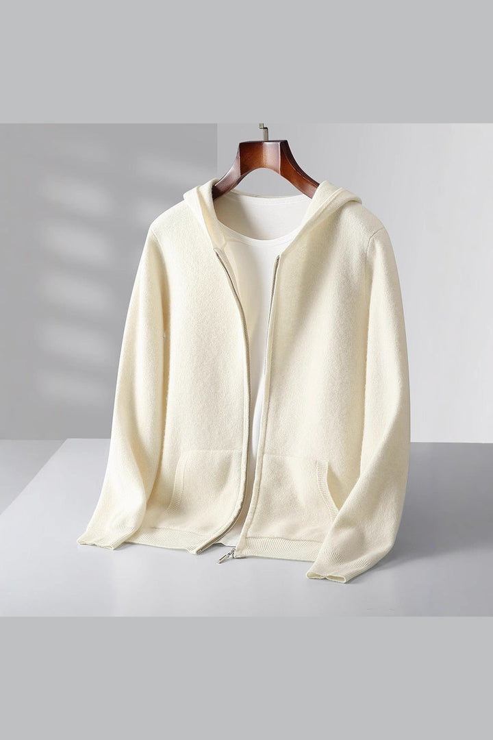 Men's Cashmere Zip-Through Hoodie – Soft Two-Ply Travel Layer