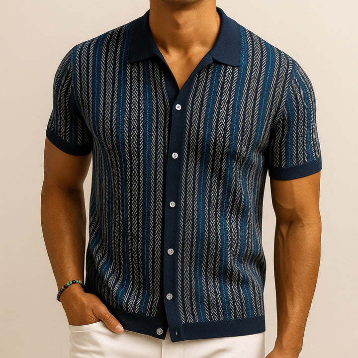 Men's Organic Cotton Knitted Shirt – Textured Button-Through