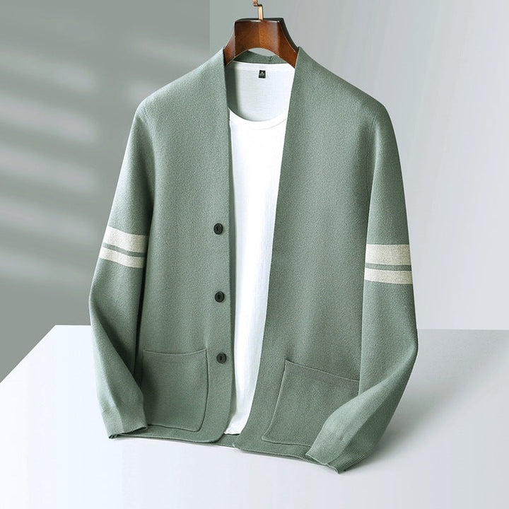 Men's Fine Knit Stripe Cardigan – Varsity Detail Layering Piece