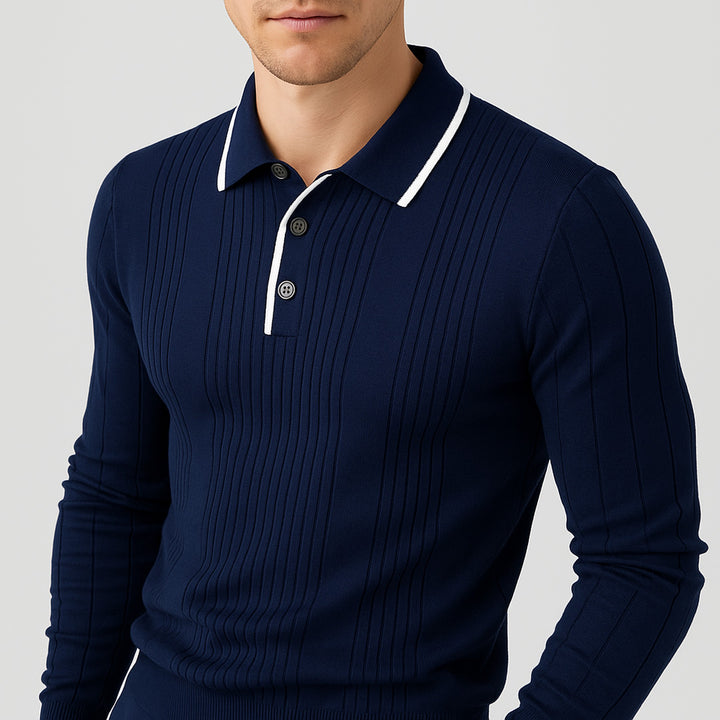 Men's Fine-Gauge Ribbed Knit Polo Shirt – Smart Casual Wear