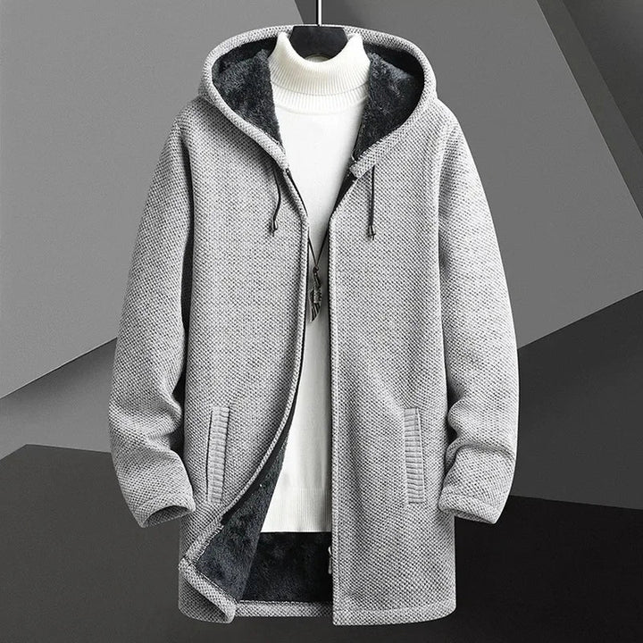 Men's Hooded Knit Overcoat – Fleece-Lined Warm City Layer