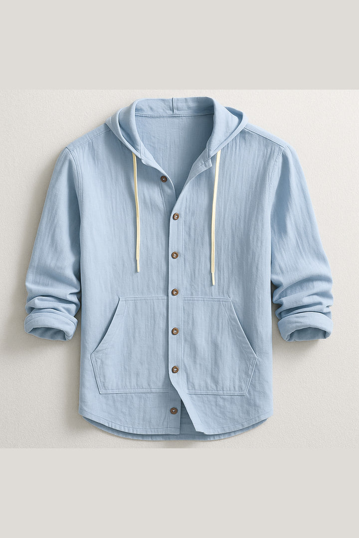 Men's Cotton-Linen Hooded Shirt – Relaxed Button-Up Layer