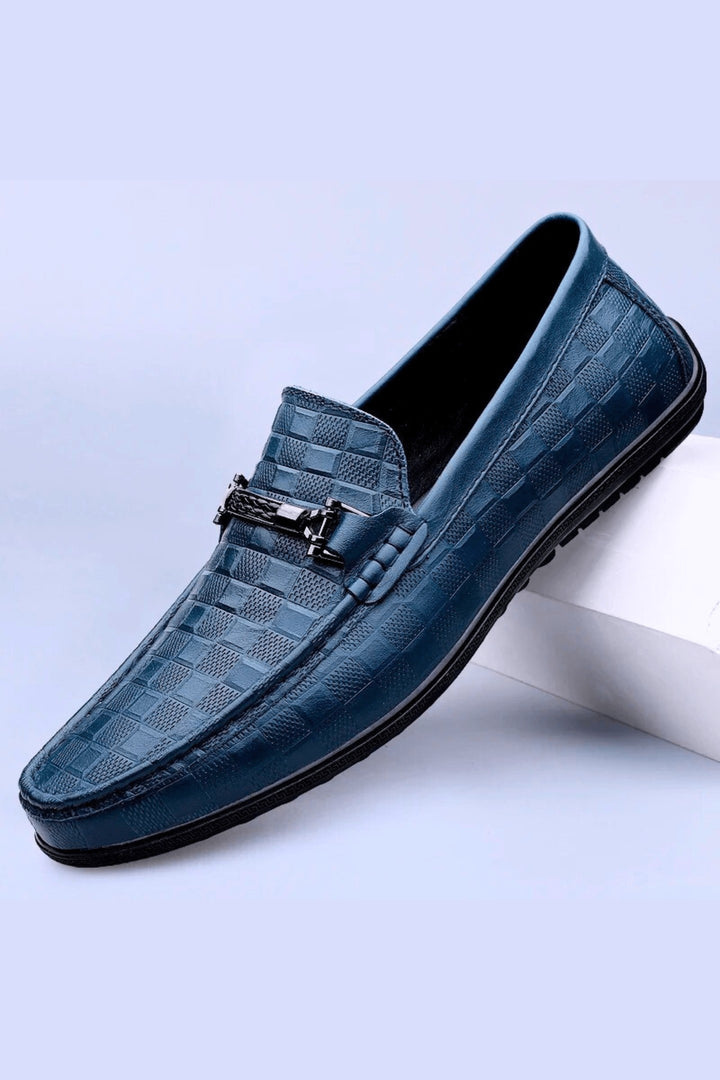 Men's Embossed Leather Woven Loafers – Smart Casual Slip-Ons