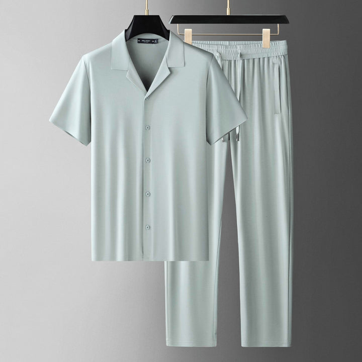 Men's Two-Piece Lounge Set – Camp Collar Shirt and Trousers