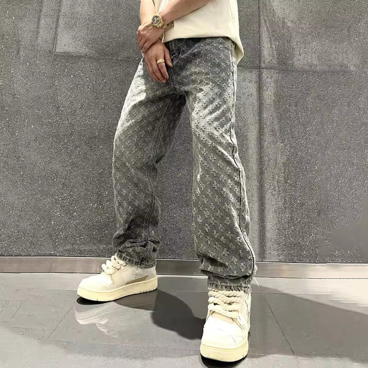 Men's Relaxed Straight-Leg Jeans – Washed Patterned Denim