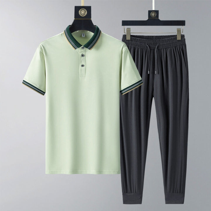 Men's Polo Lounge Set – Tipped Collar Top and Trousers