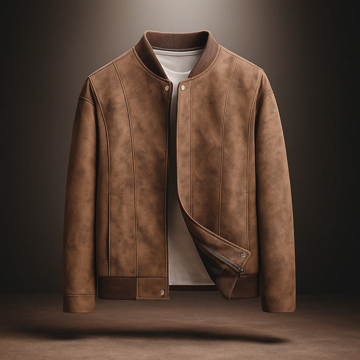 Men's Vegan Suede Bomber Jacket – Lined Smart-Casual Layer