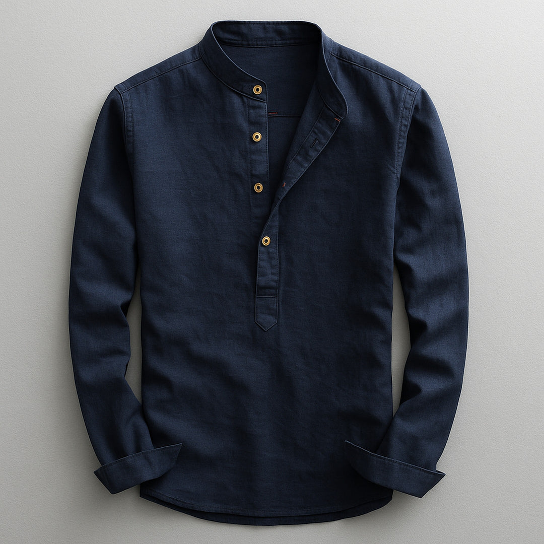 Men's Linen Blend Henley Shirt – Mandarin Collar Summer Top