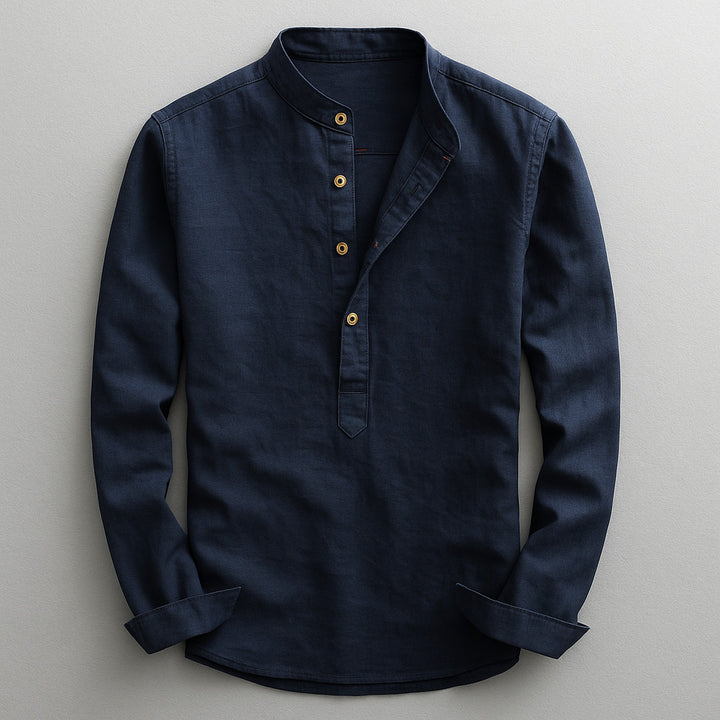 Men's Linen Blend Henley Shirt – Mandarin Collar Summer Top