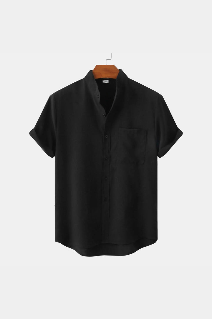 Men's Linen Blend Grandad Collar Shirt – Relaxed Summer Fit