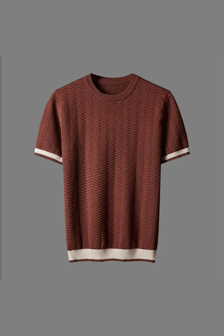 Men's Chevron Knit Tee – Textured Jacquard Smart Casual Top
