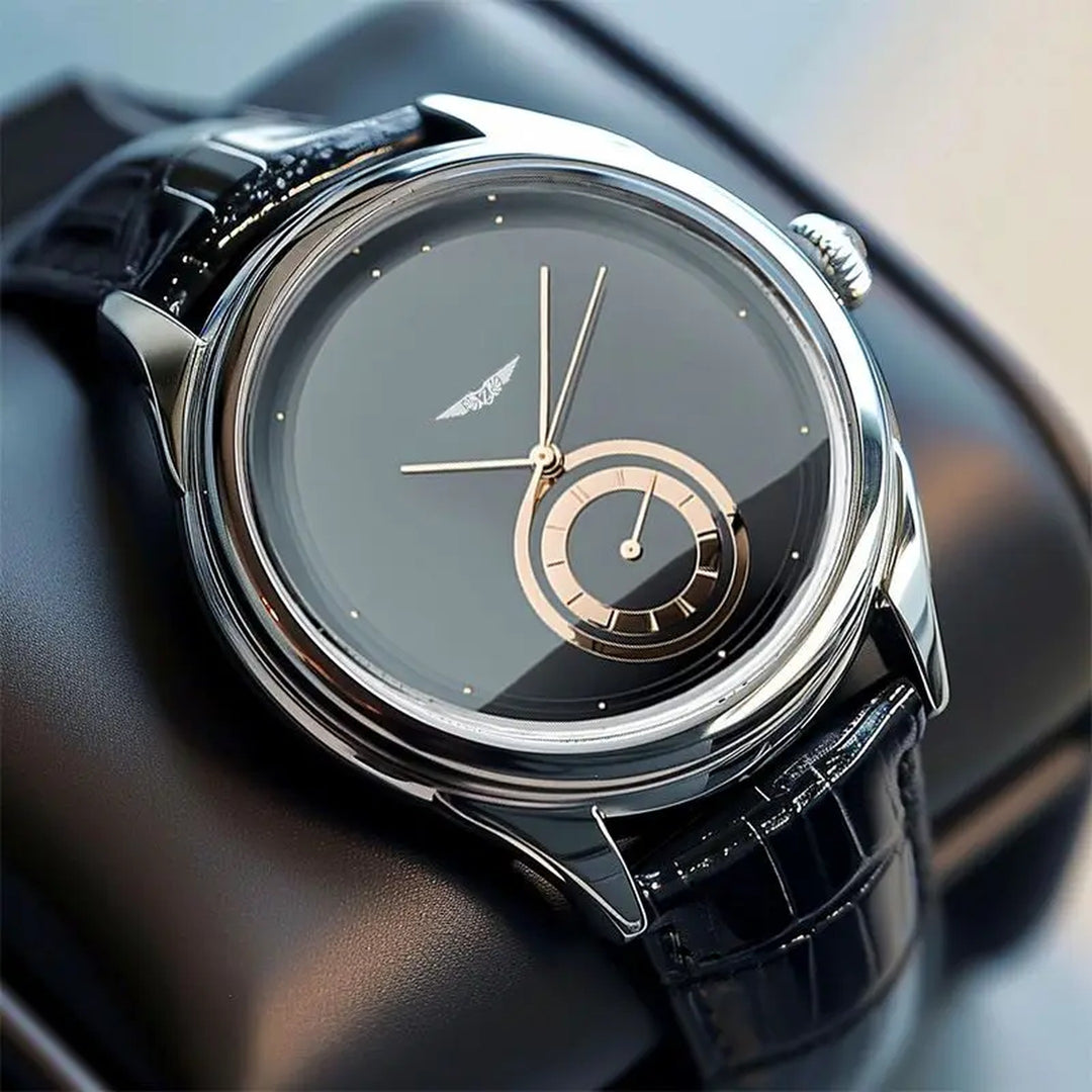 Men's Leather Strap Watch – Rose Gold Detail Quartz Dial