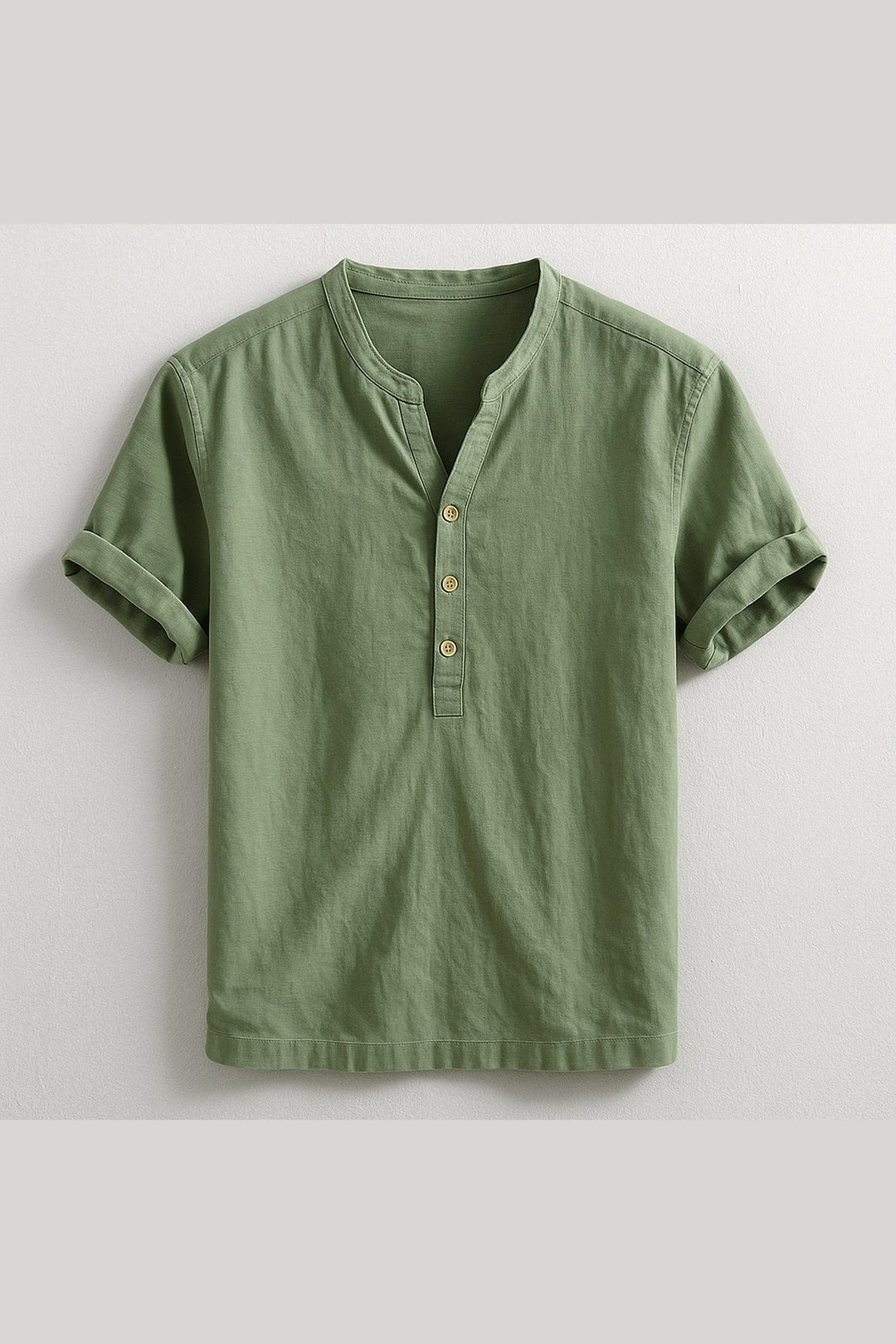 Men's Linen Cotton Henley – Band Collar Summer Shirt