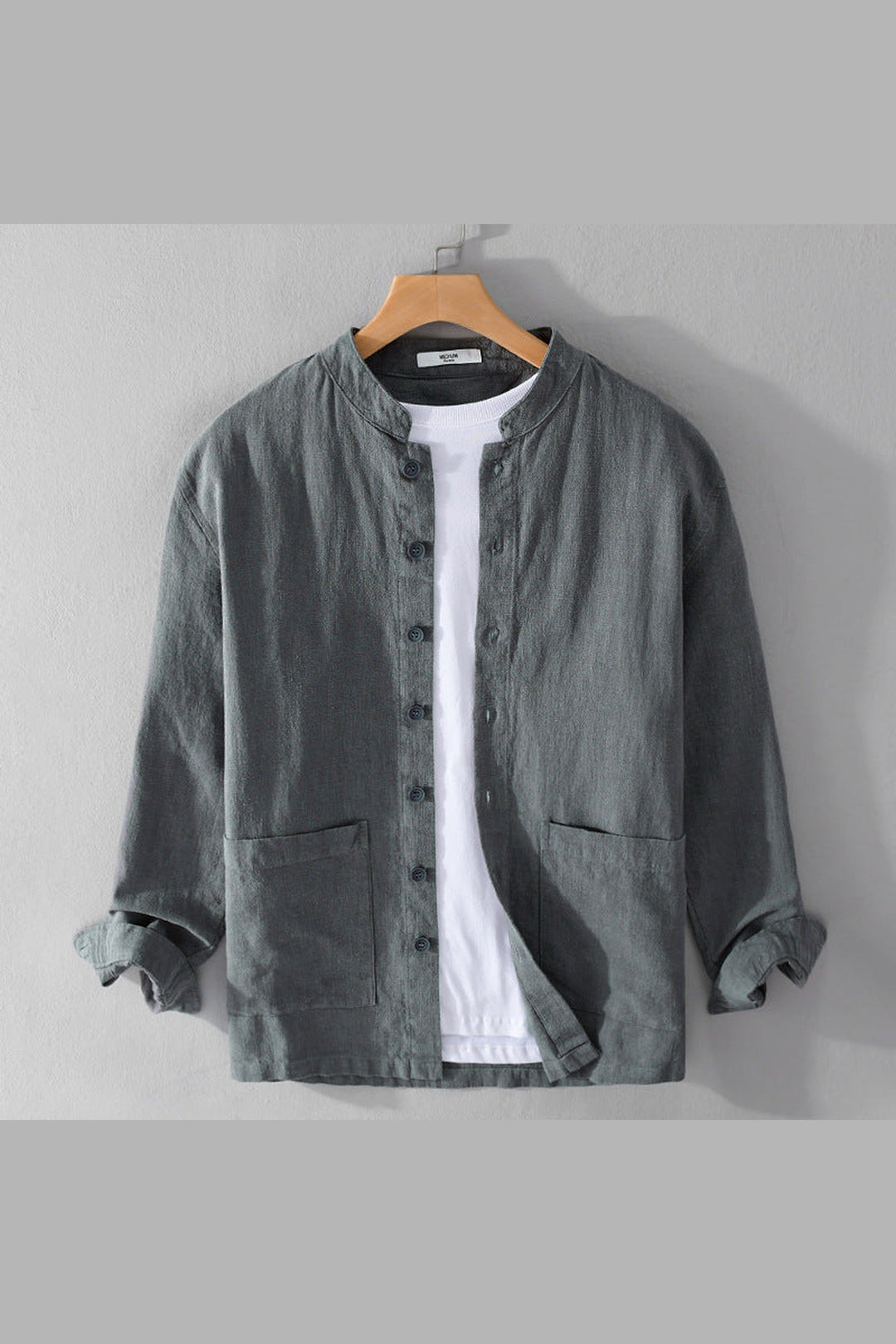 Men's Linen Blend Grandad Collar Shirt – Summer Layering