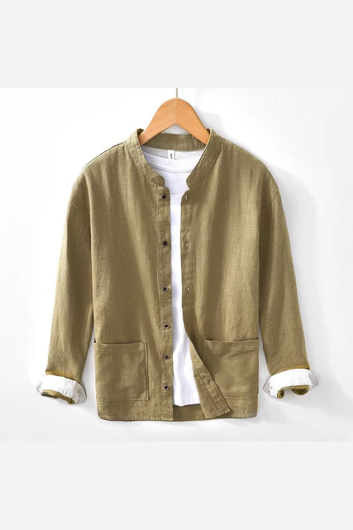 Men's Cotton Mandarin Collar Shirt – Relaxed Utility Style