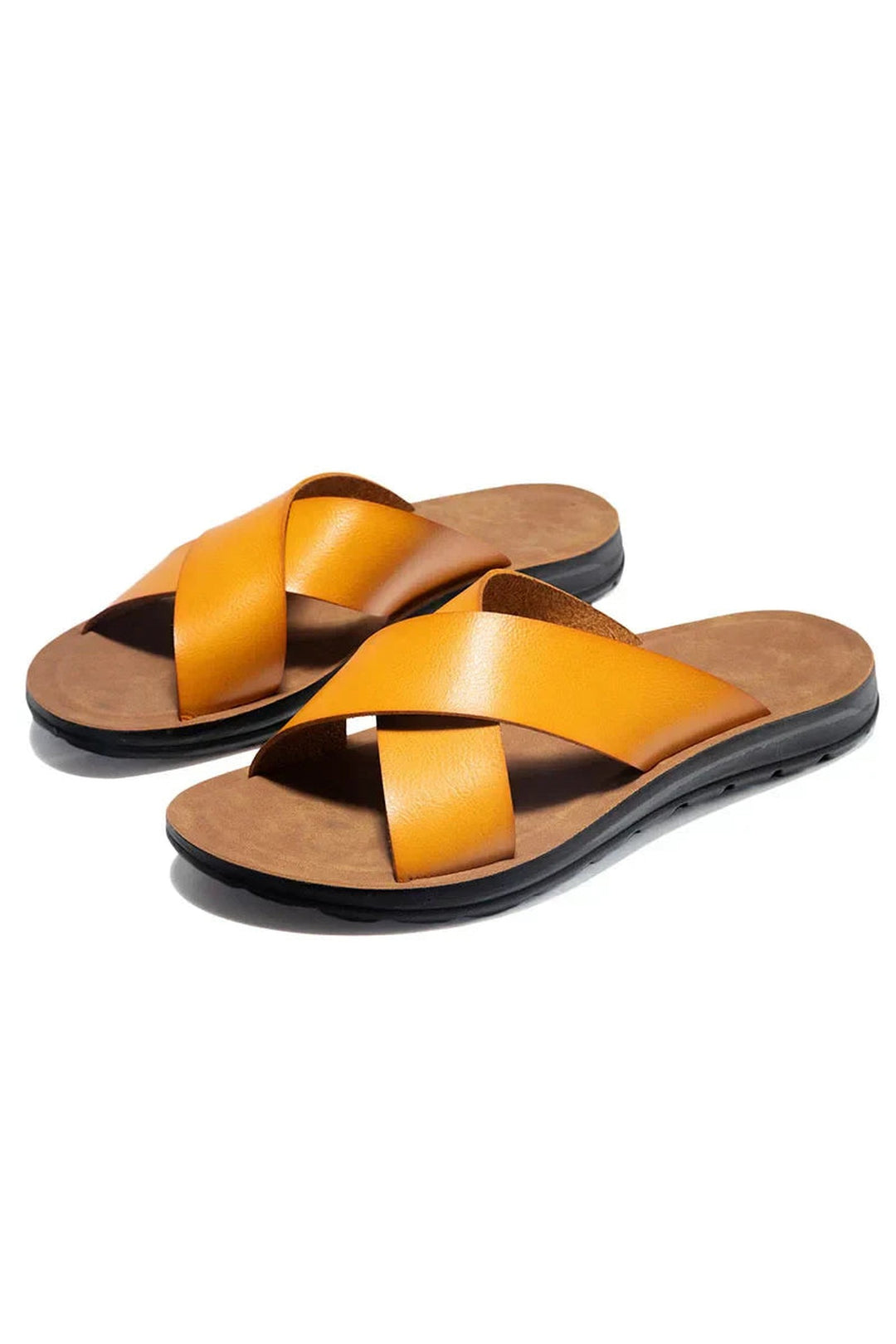 Men's Leather Slide Sandals – Cushioned Ergonomic Footbed