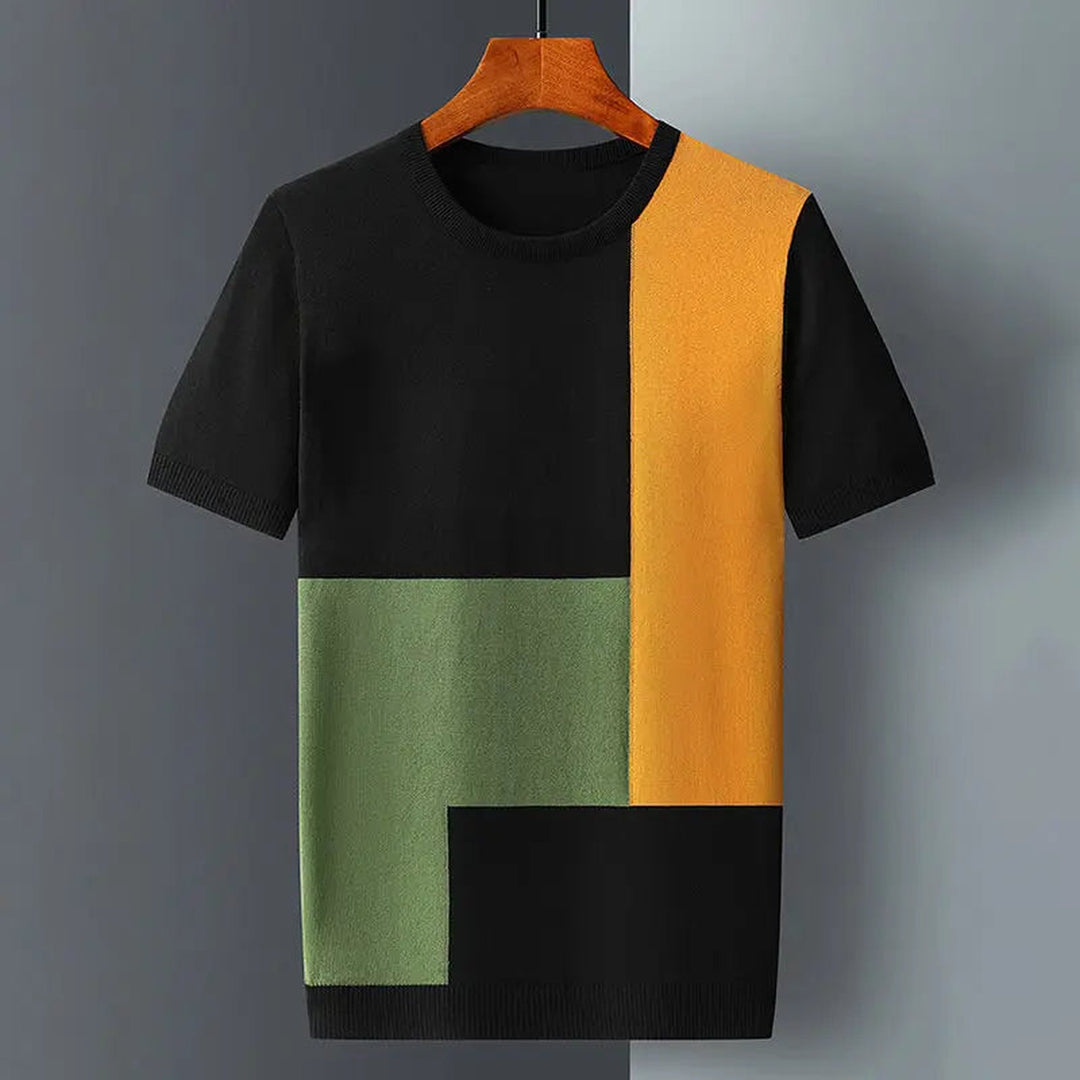 Men's Cotton-Blend Colourblock Knit Top – Smart Casual Crew Neck