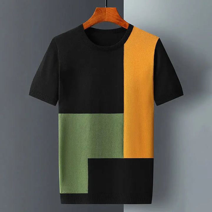 Men's Cotton-Blend Colourblock Knit Top – Smart Casual Crew Neck
