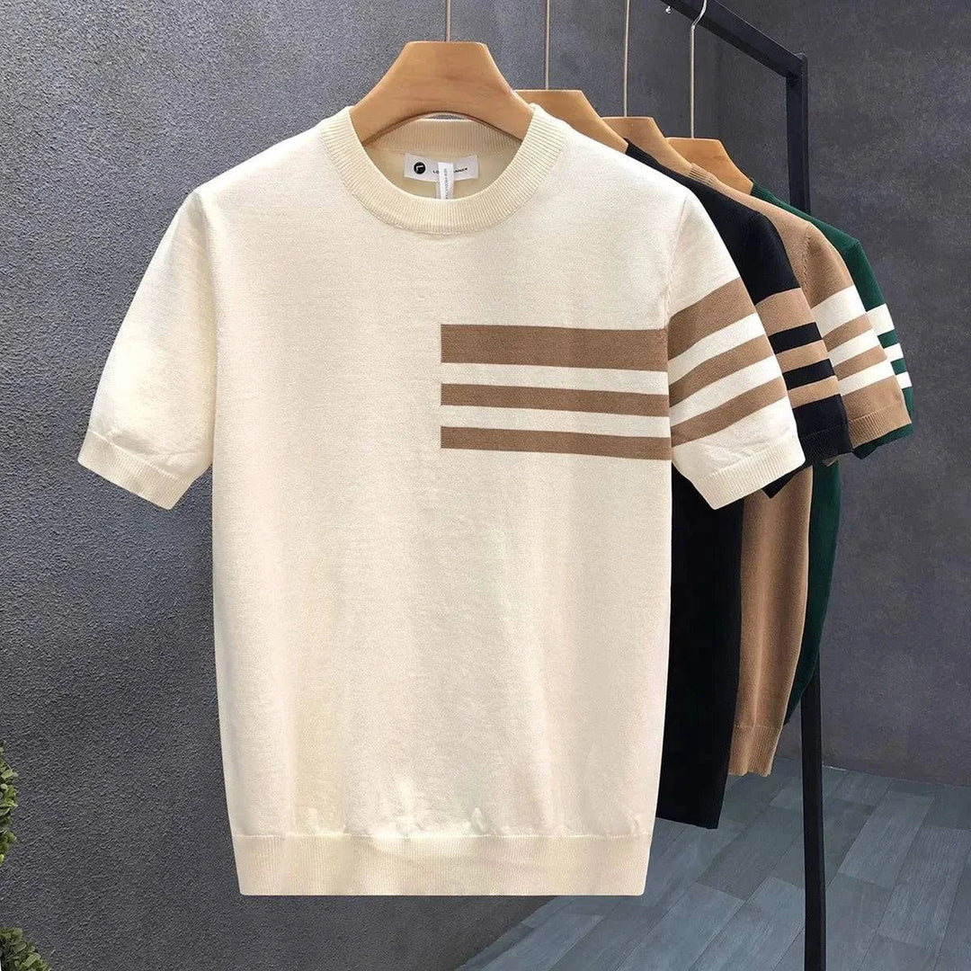 Men's Cotton Knit Tee – Striped Ribbed Trim – Everyday Comfort