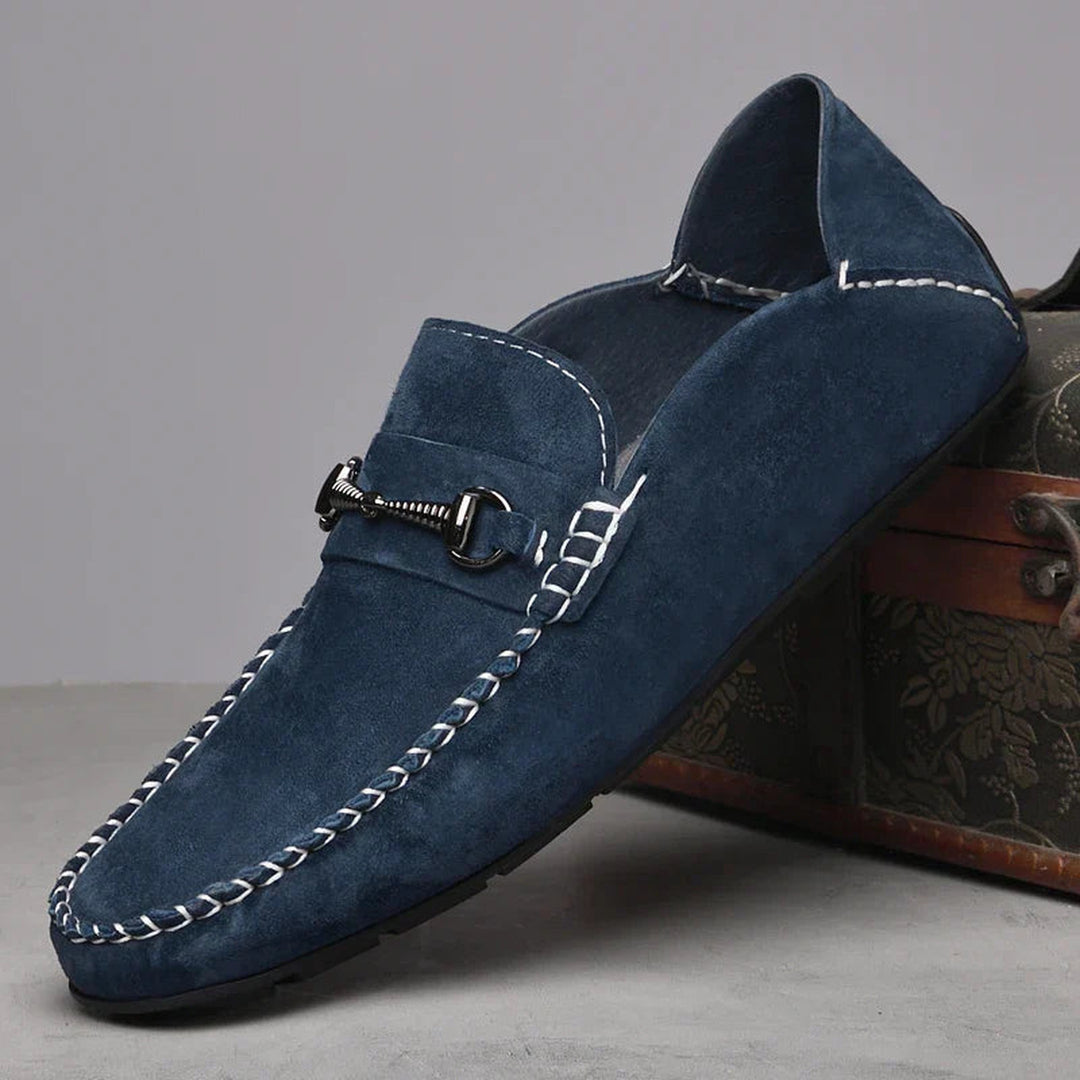 Men's Suede Loafers – Horse-Bit Detail – Non-Slip Sole