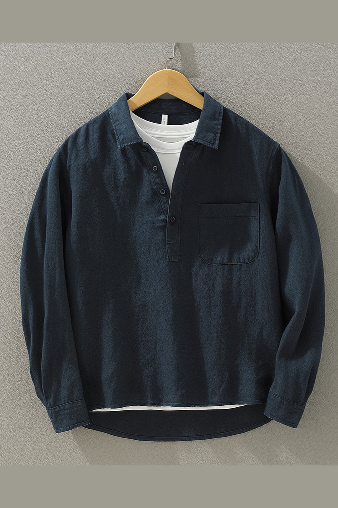 Men's Linen-Cotton Popover Shirt – Relaxed Half-Placket Style