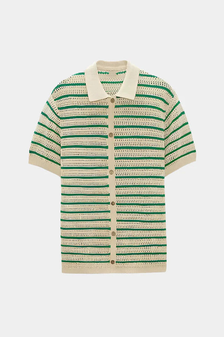 Men's Crochet Knit Shirt – Breathable Open-Knit Summer Style