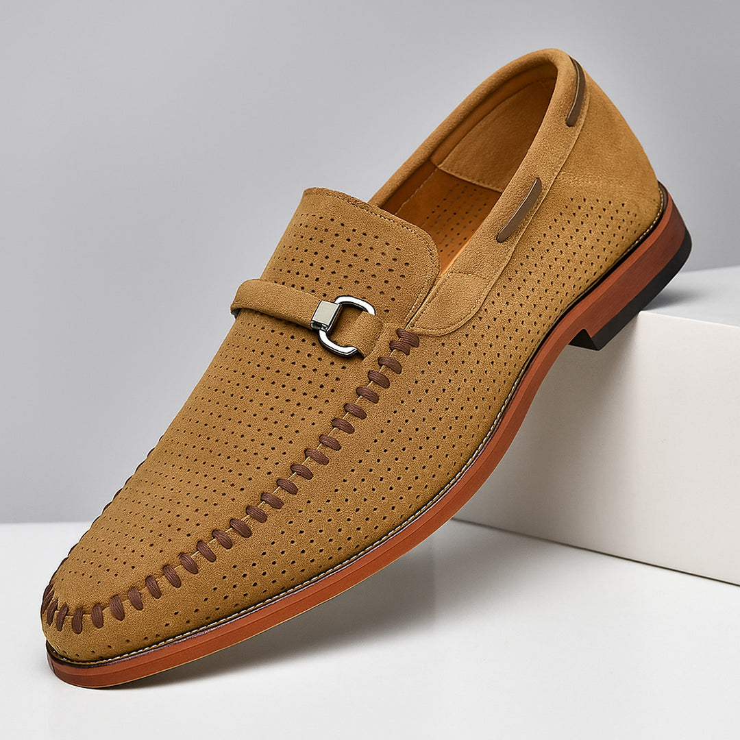 Men's Perforated Suede Loafers – Breathable Smart-Casual Shoes