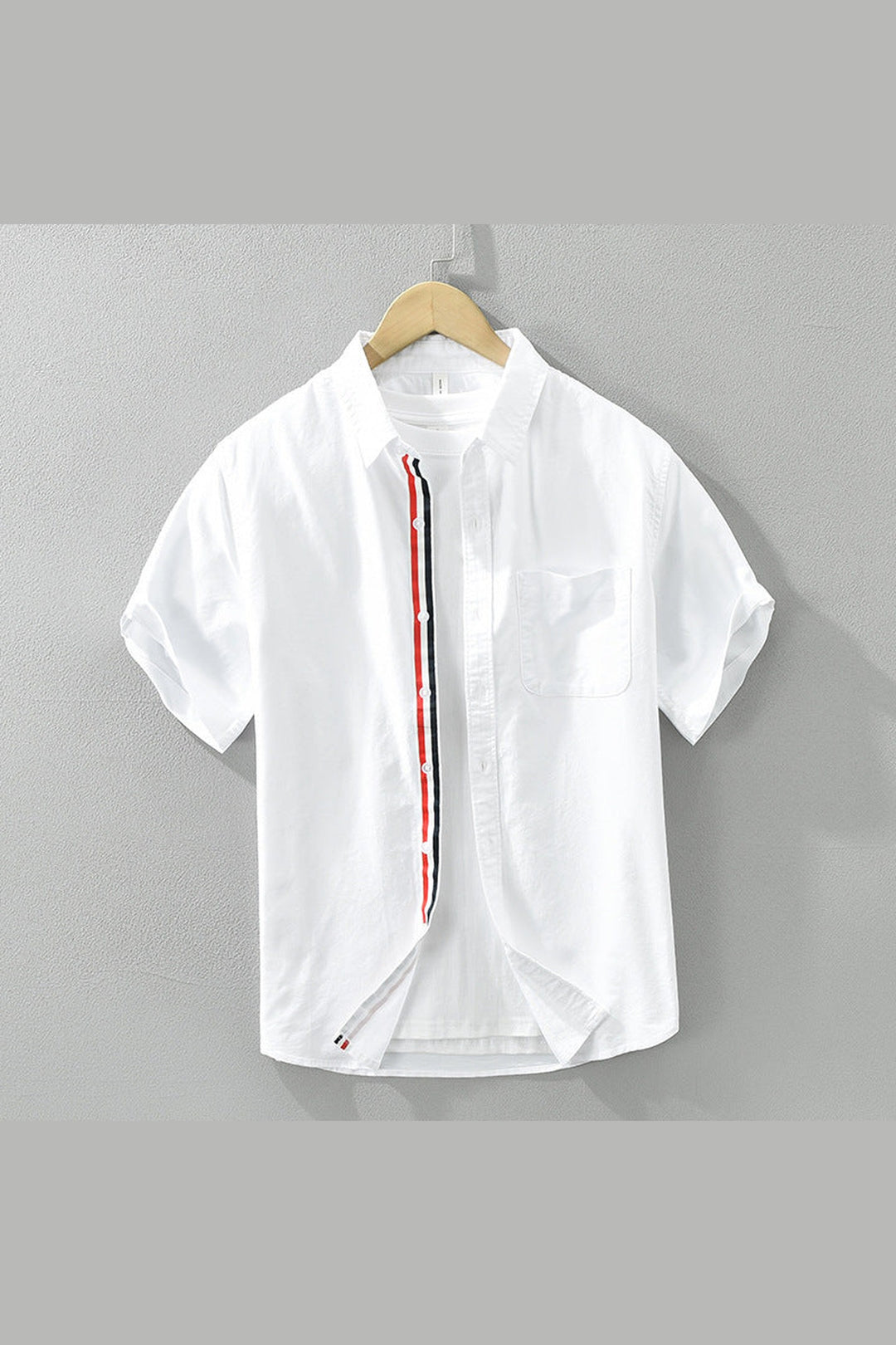 Men's Linen Short Sleeve Shirt – Striped Placket Summer Style