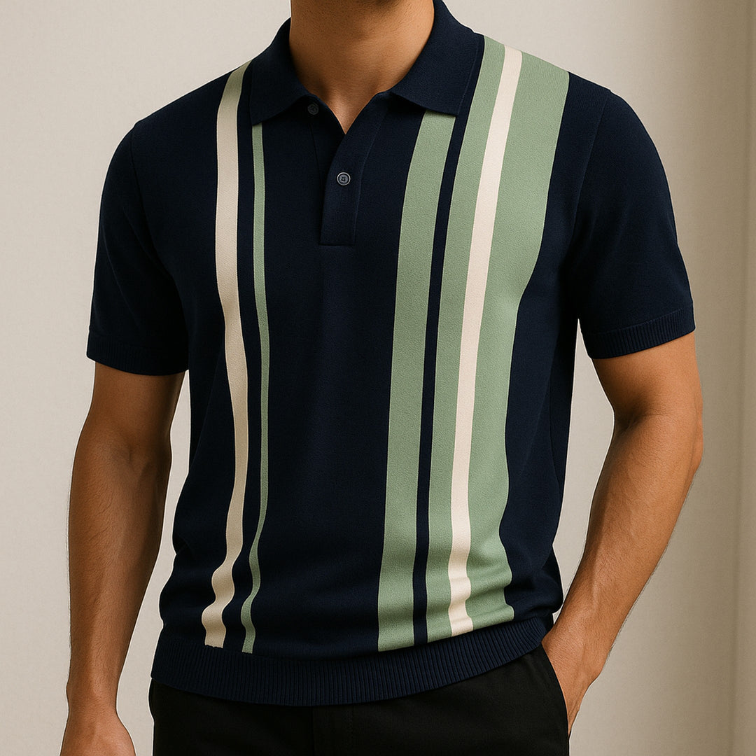 Men's Striped Knit Polo Shirt – Retro Collar Smart Casual Top