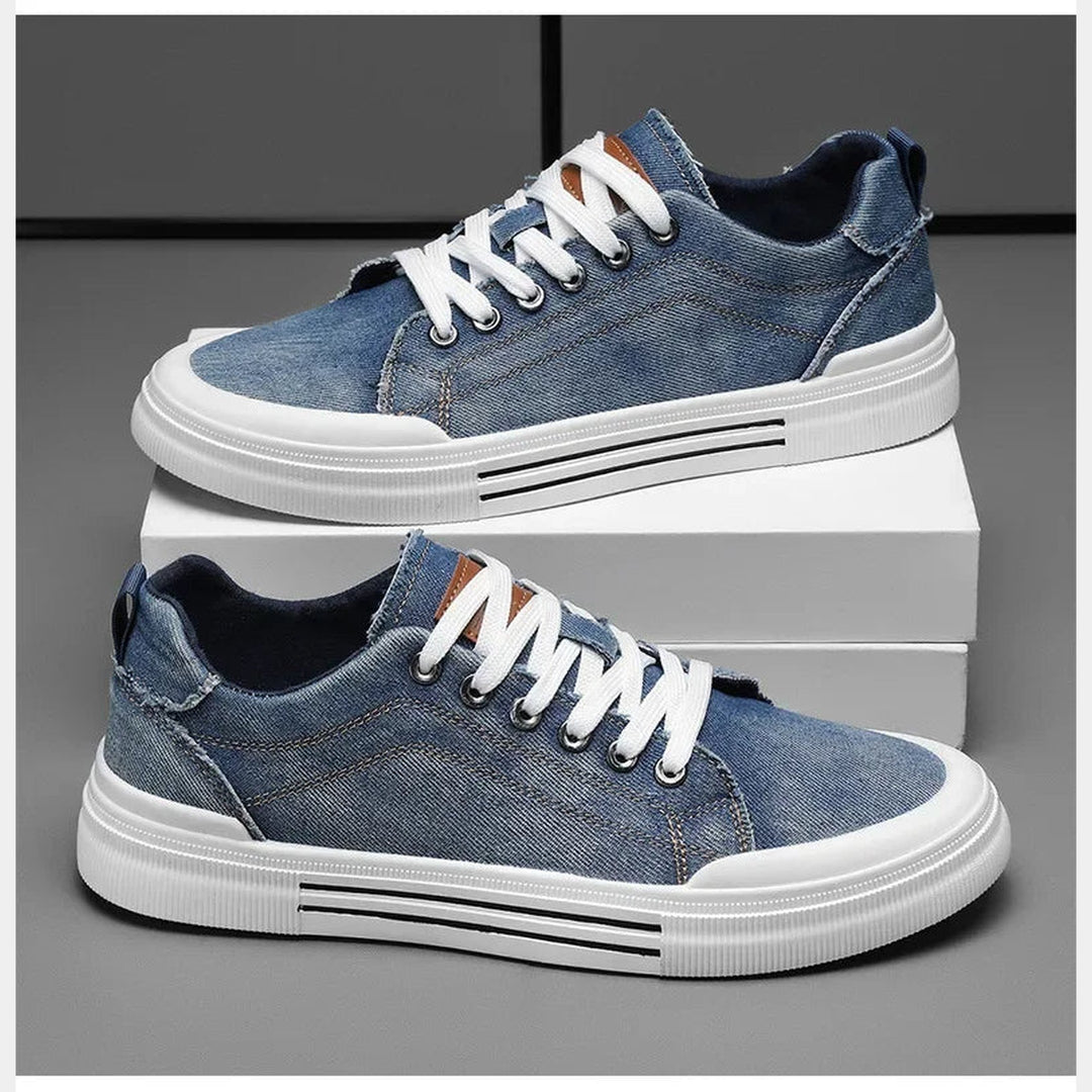 Men's Denim Trainers – Casual Low-Top Sneakers with Grip Sole