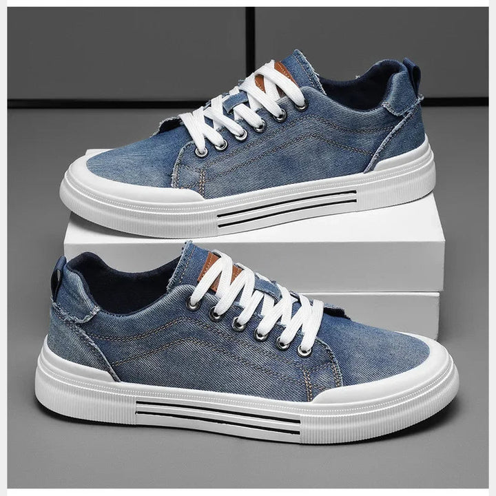 Men's Denim Trainers – Casual Low-Top Sneakers with Grip Sole
