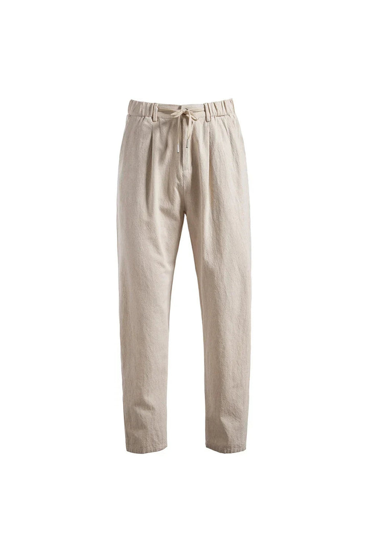 Men's Linen Blend Trousers – Relaxed Pleated Drawstring Fit
