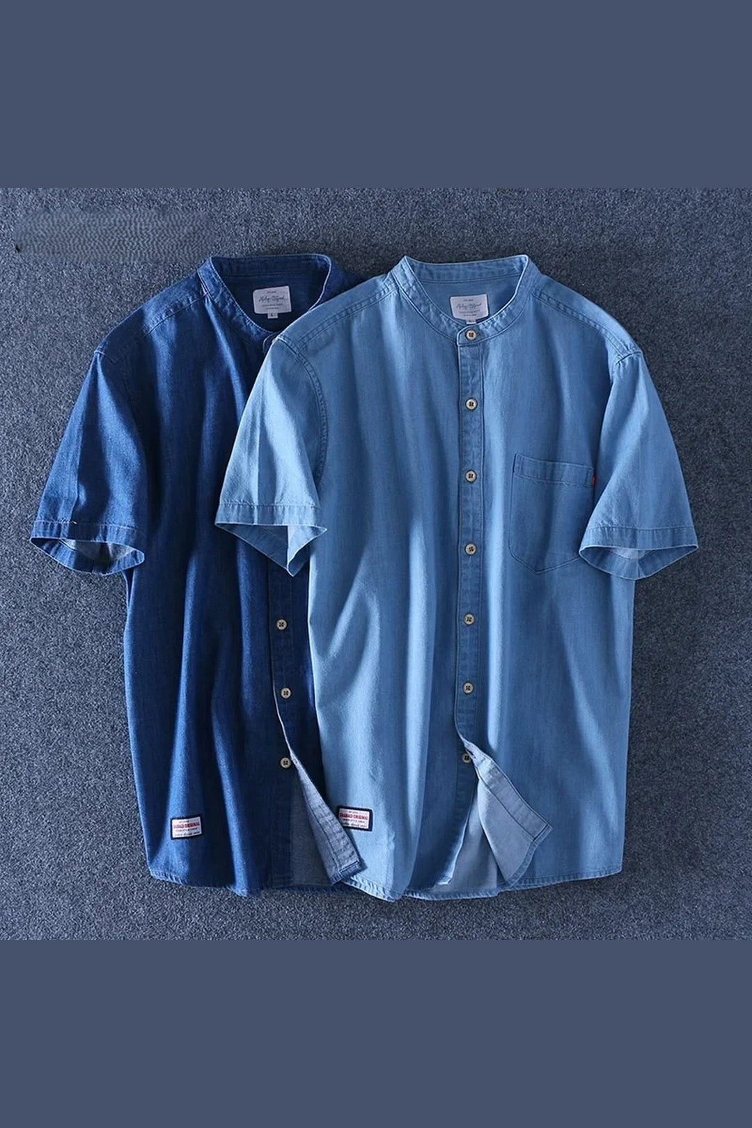 Men's Lightweight Denim Shirt – Short Sleeve Grandad Collar