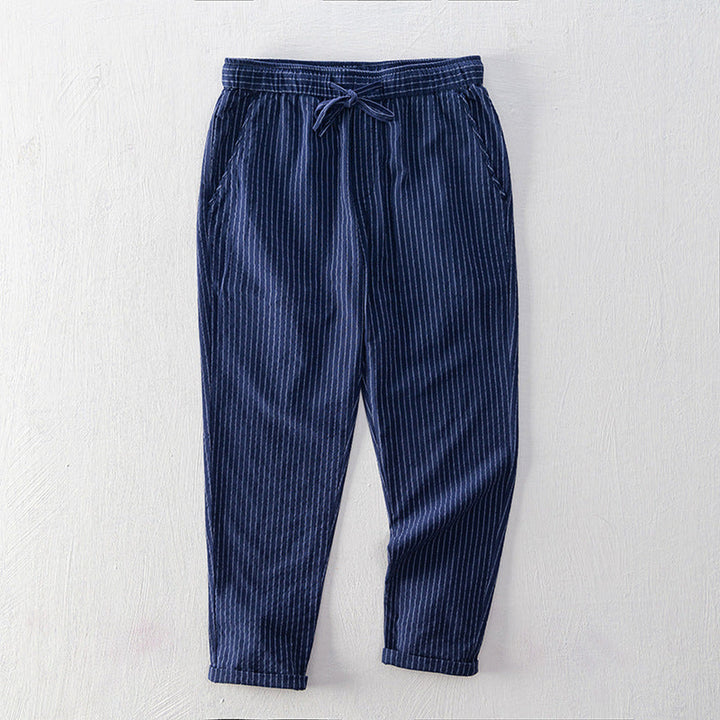 Emilio Men's Pinstripe Cotton Trousers – Relaxed Drawstring Fit