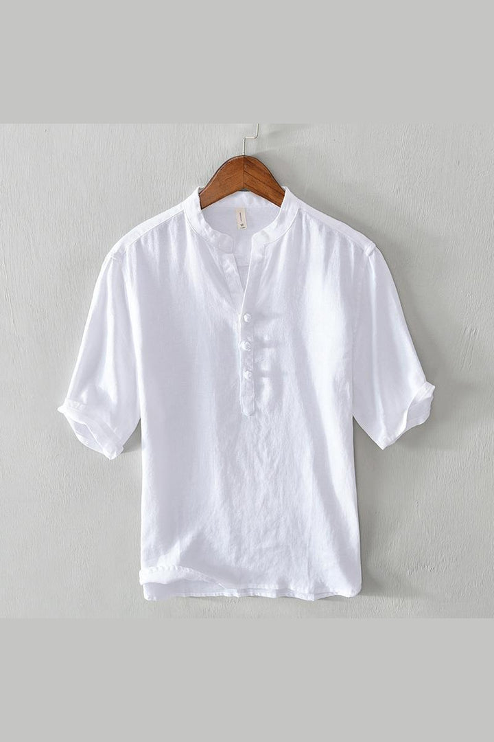 Romeo Men's Linen Shirt – Grandad Collar Summer Essential