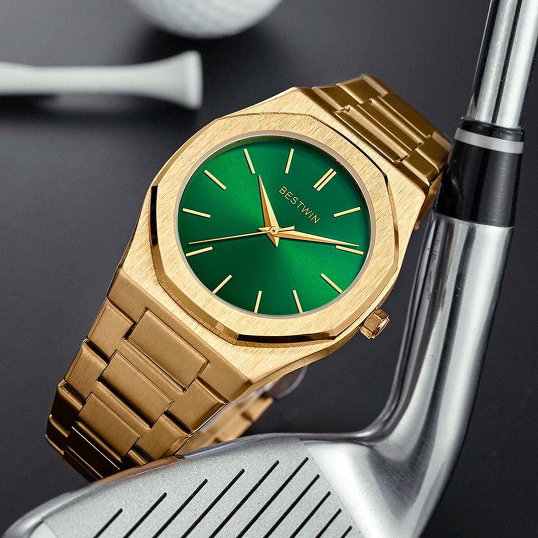 Men's Brushed Stainless Steel Watch – Octagonal Dress Timepiece