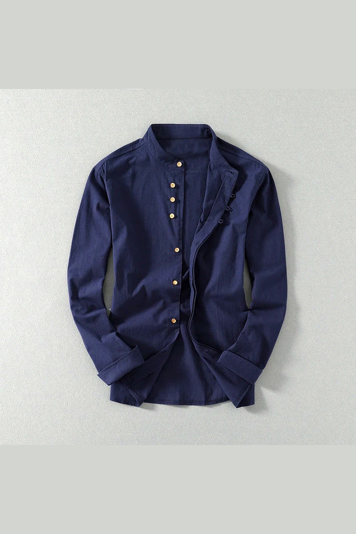 Men's Mandarin Collar Linen Blend Shirt – Kyoto Smart Casual