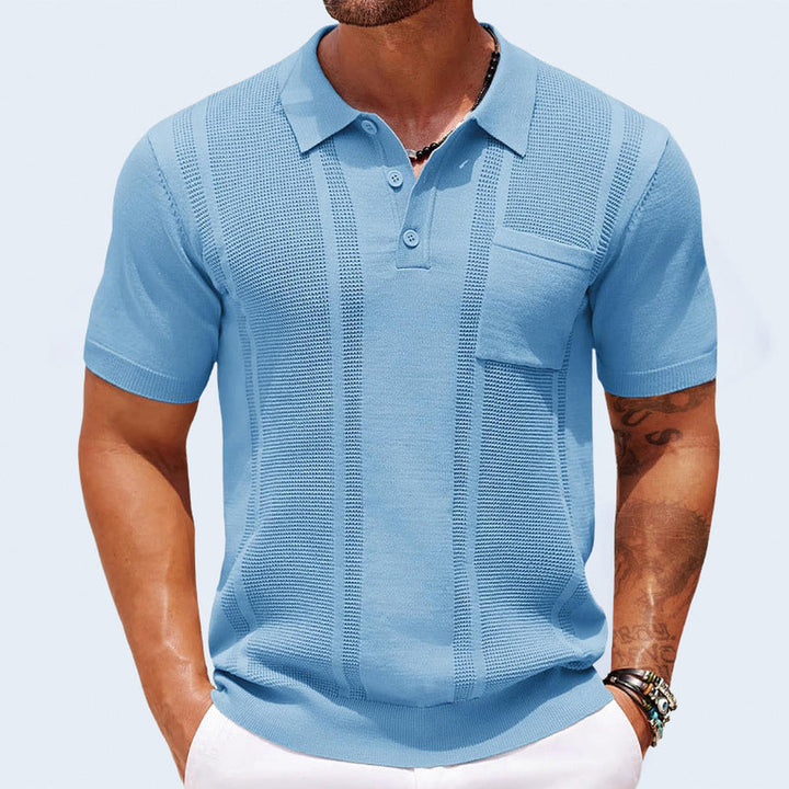 Men's Knitted Polo Shirt – Breathable Textured Summer Top