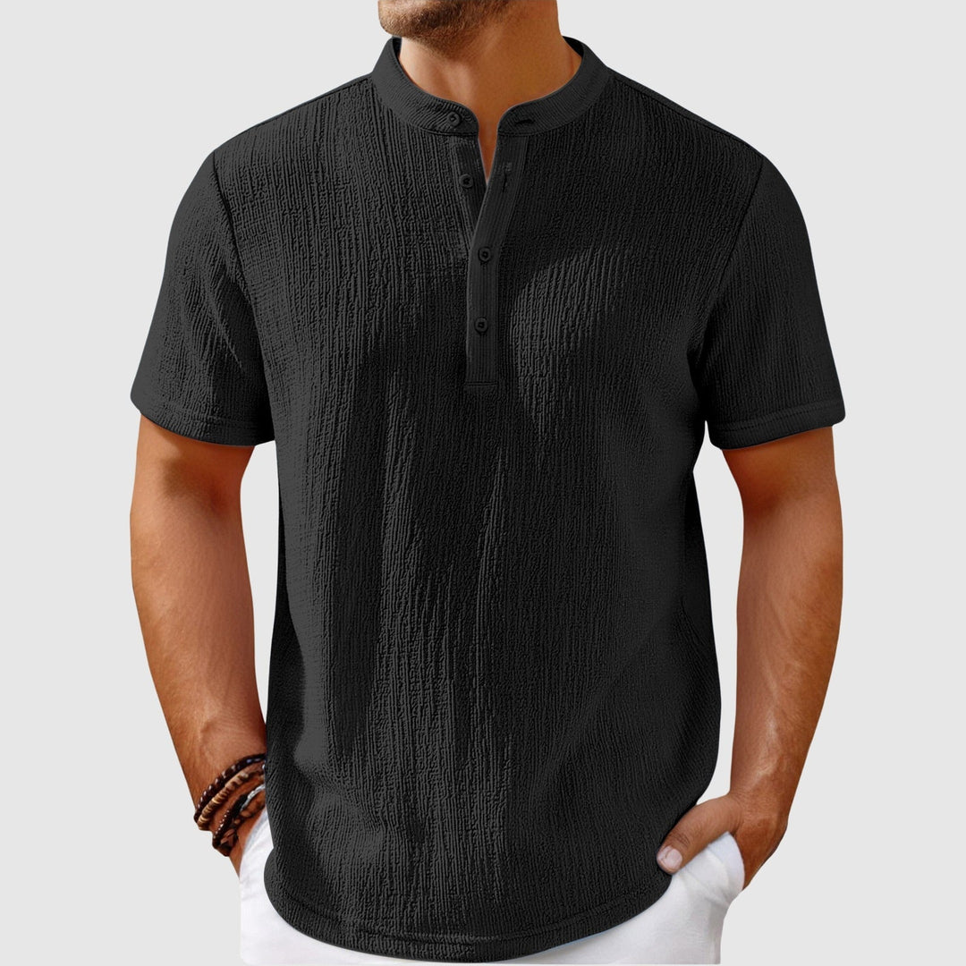Men's Linen Blend Shirt – Relaxed Mandarin Collar Summer Style