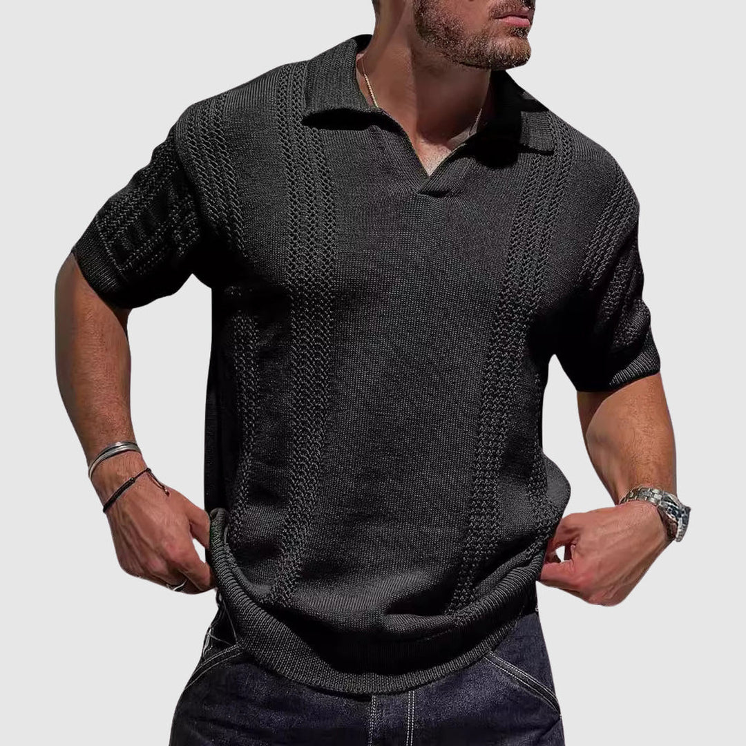 Men's Cotton-Blend Knitted Polo Shirt – Smart Casual Texture