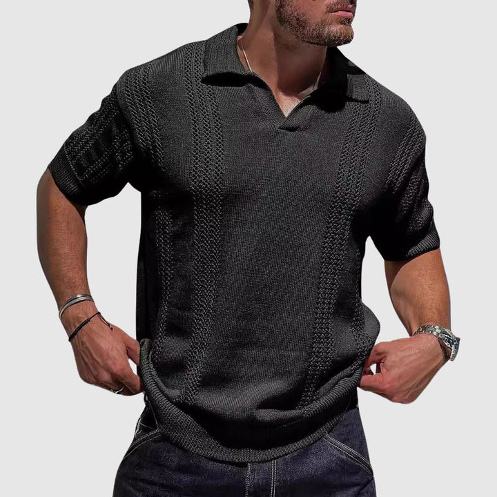 Men's Cotton-Blend Knitted Polo Shirt – Smart Casual Texture