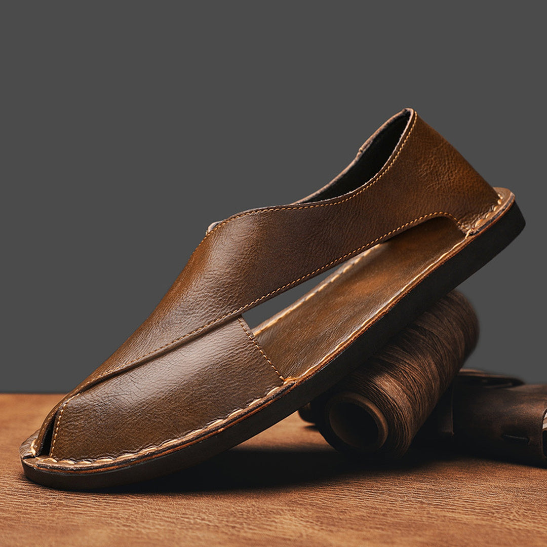 Men's Leather Crossover Sandals – Cushioned Summer Slides