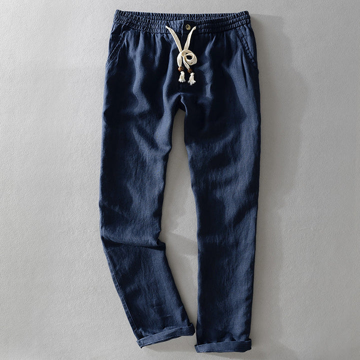 Men's Linen Blend Trousers – Relaxed Drawstring Summer Trousers