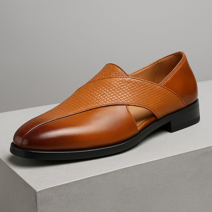 Men's Leather Cross-Strap Loafers – Smart Casual Slip-On Shoes