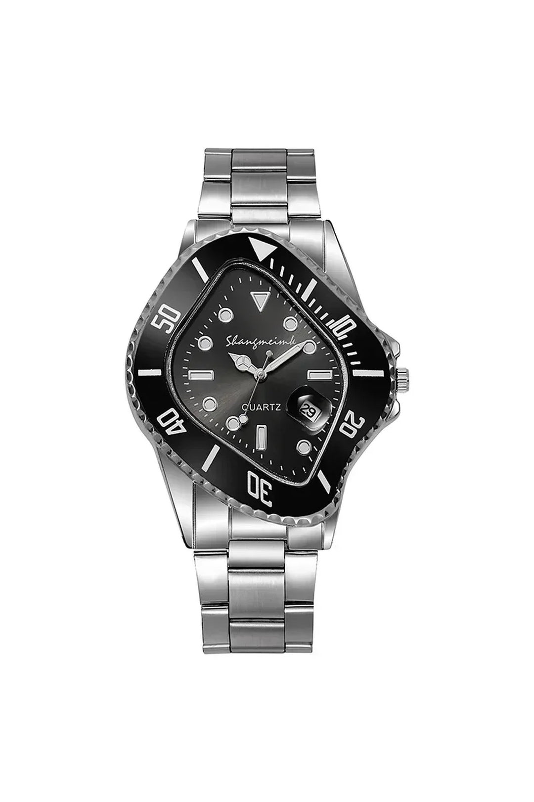 Men's Stainless Steel Quartz Watch – Sculpted Warped Dial